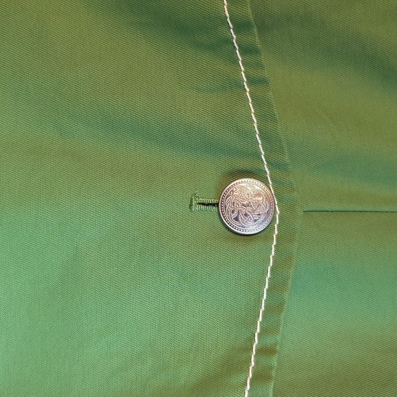 Ann Taylor Loft Green Silver Tone Button Belted Trench Coat - Picture 4 of 9